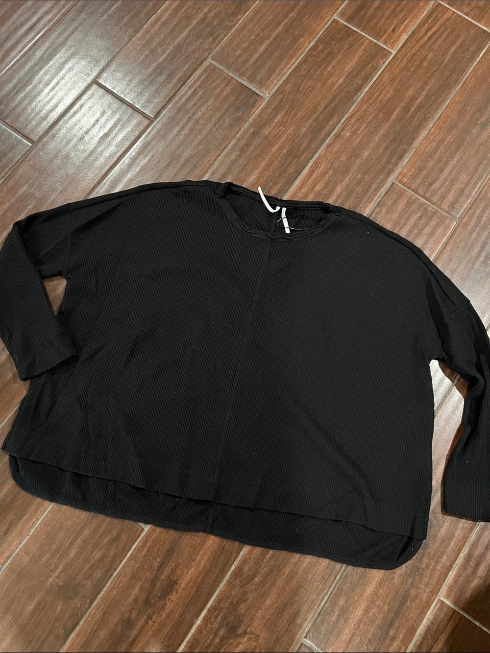 Anthropologie Black Ribbed Long-Sleeve Boxy Tee